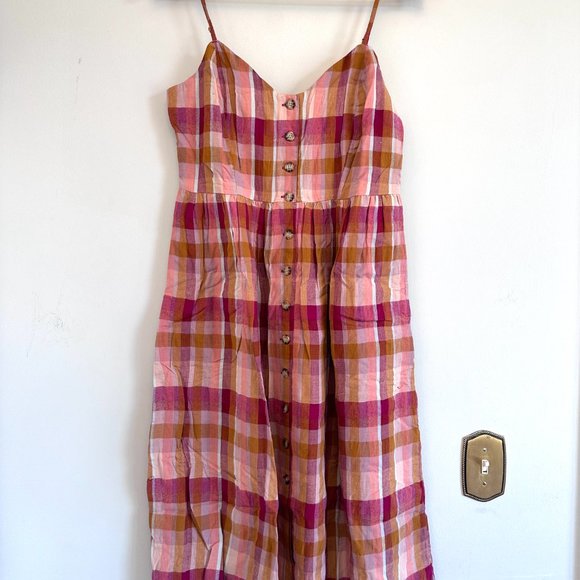 Volcom Auburn & Yellow Plaid NWT Madrasita Button-Front Sleeveless Dress SMALL - Picture 6 of 10